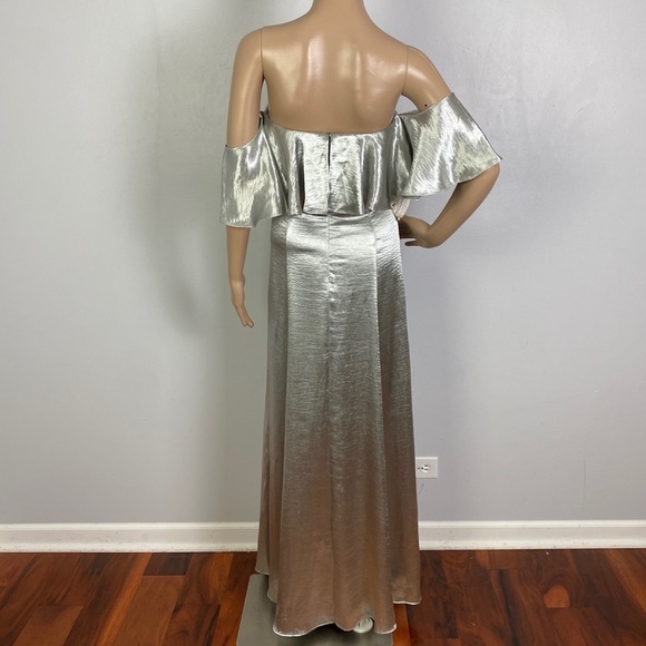 NEW FAME AND PARTNERS SILVER METALLIC RUFFLE GOWN - Picture 8 of 9